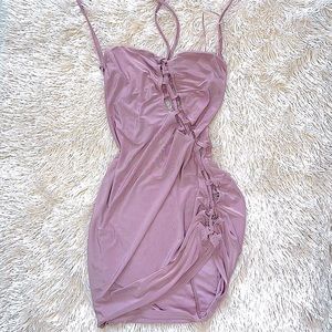 Lilac Purple Mini Halter Cut Out Dress